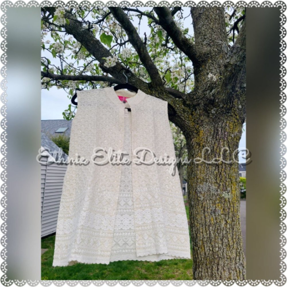 New Off-White Chikankari Vest - Embroidered Work Nehru Jacket - Closed Colla… - Picture 7 of 10